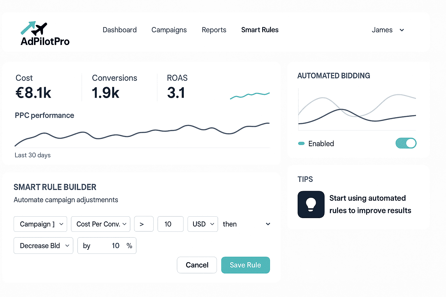 AdPilotPro dashboard mockup